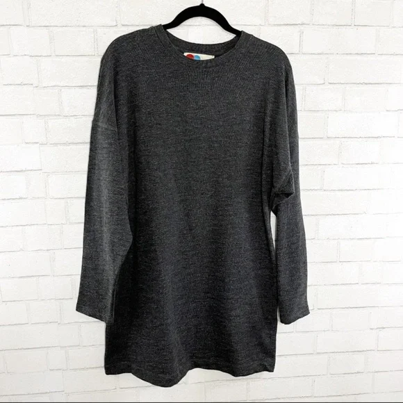 Free People Beach Charcoal Gray Long Sleeve Sweatshirt Dress - Picture 1 of 4